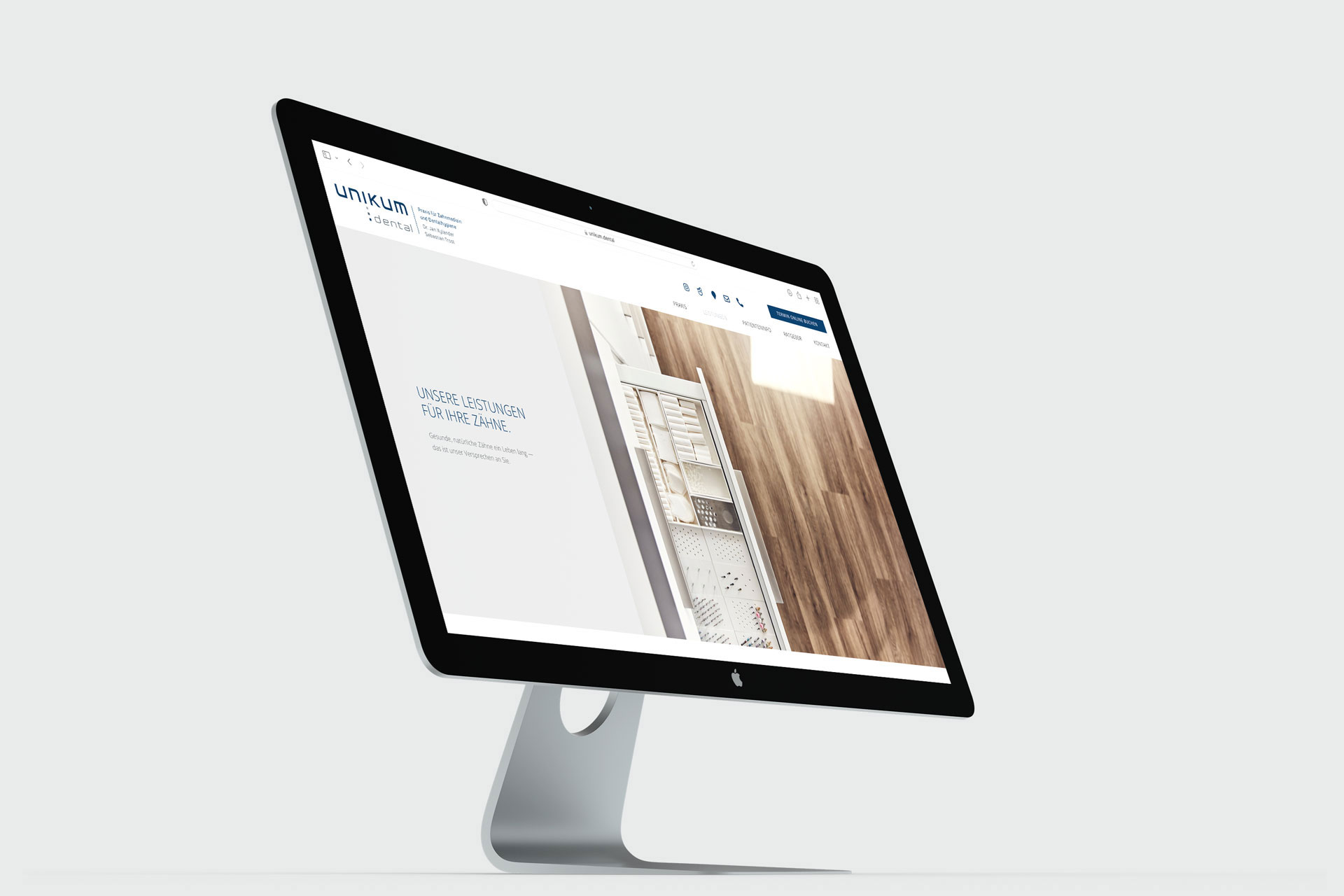 Aescura, Healthcare Agentur, Projekte, Webdesign Unikum.dental, iMac