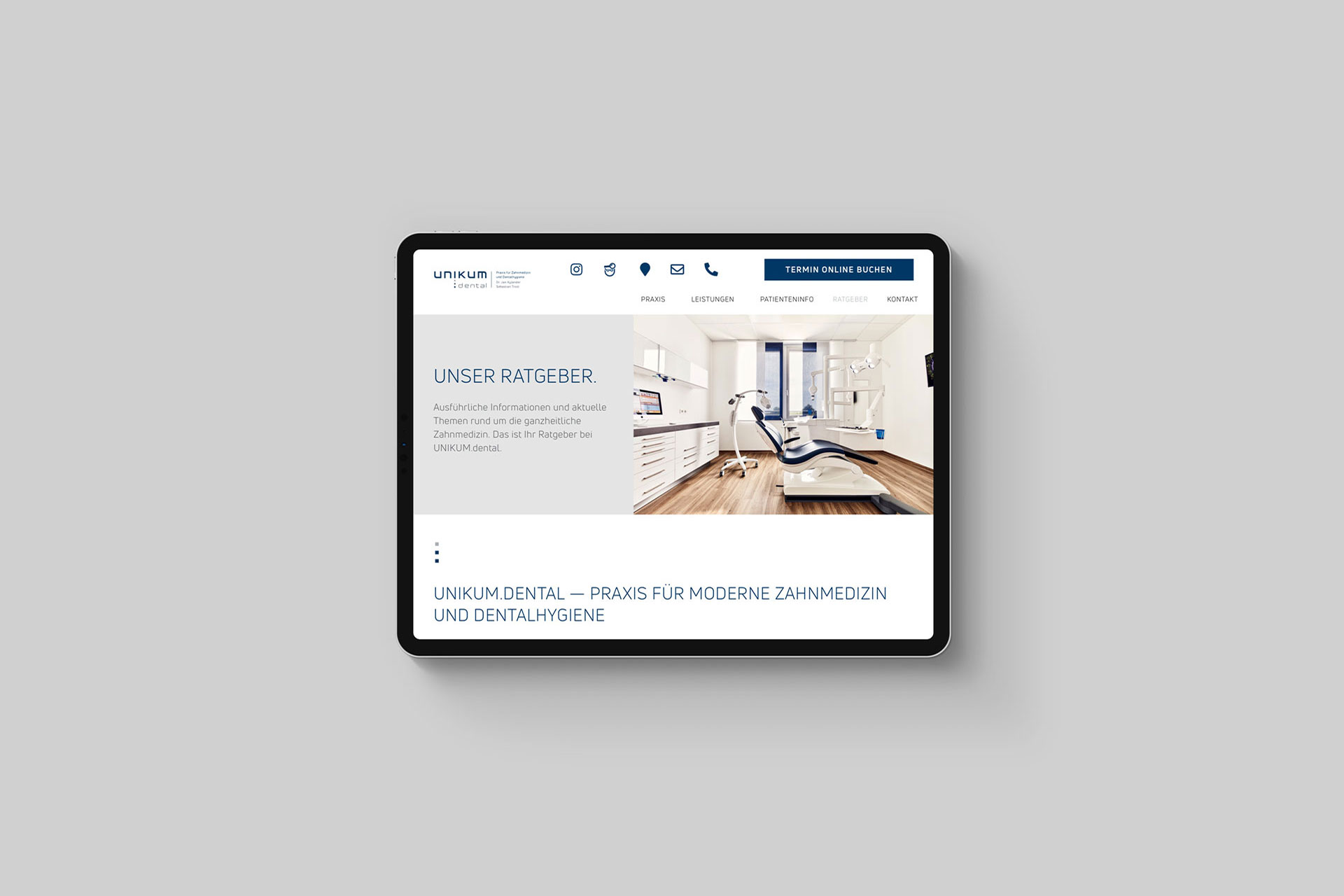 Aescura, Healthcare Agentur, Projekte, Webdesign Unikum.dental, iPad